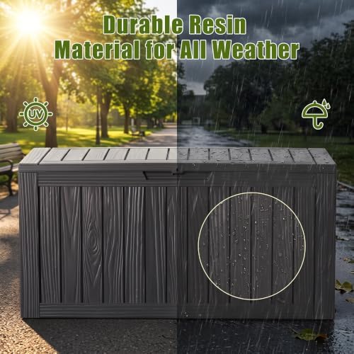 140Gal Outdoor Storage Box with Portable Wheels, Waterproof Deck Boxes