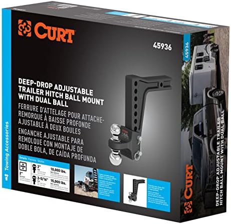 CURT 45936 Deep-Drop Adjustable Trailer Hitch Ball Mount with Dual Ball, 2&qu...