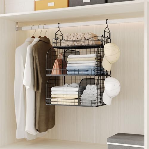 HapiRm Hanging Closet Organizer Storage - 3 Tier Metal Stackable Hanging Clos...