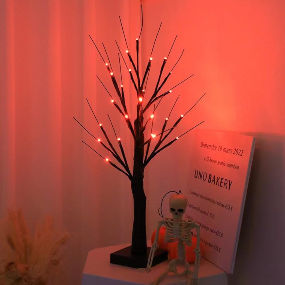 2 Pack 24 Inch Halloween Decorations Black Halloween Tree 48 led Orange Light...