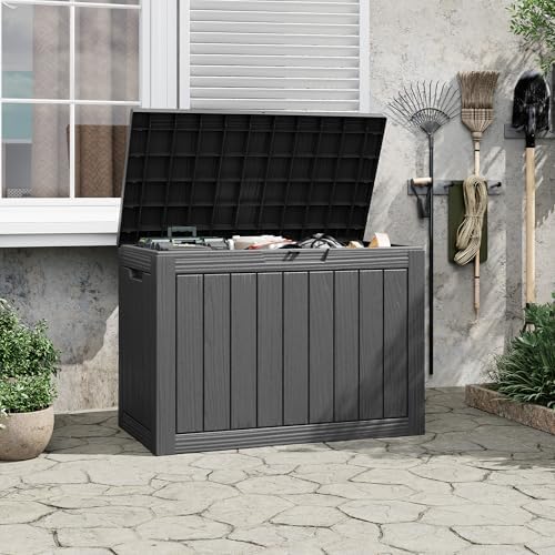 Outdoor Storage Waterproof Deck Box for Patio (45 Gallon, Black)