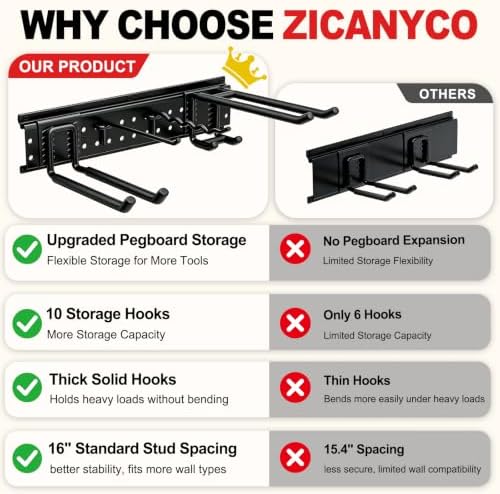 Garage Tool Organizer Wall Mount 49.5 inches with 10 Adjustable Heavy-Duty Ho...