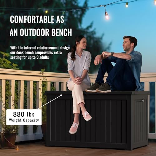DRATO 280 Gallon Deck Box, Outdoor Large Waterproof Resin Storage Box with Lo...