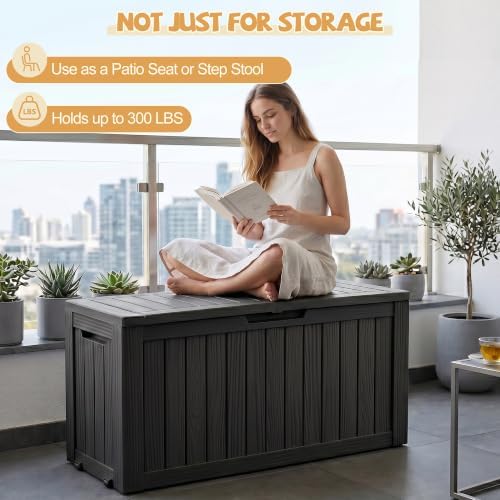 EFU Outdoor Storage Box, 160 Gal Gen 2 Resin Deck Box w/Gas Struts & Wheels