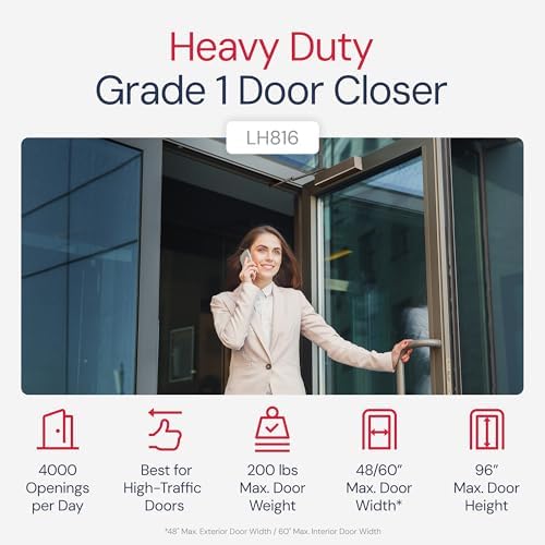 Lawrence Heavy Duty Door Closer Commercial Grade 1 - Adjustable 6-Speed Delay...