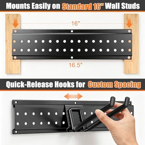 Garage Tool Organizer Wall Mount 66 inches with 13 Adjustable Heavy-Duty Hook...