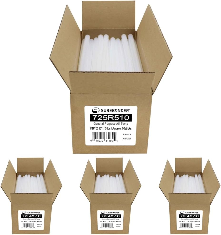 Surebonder 725R510 10-Inch All Temperature Glue Sticks, 90 Pieces (Pack of 4)