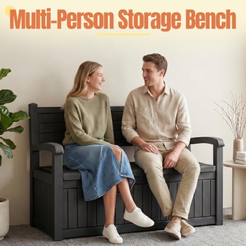 Storage Bench Outdoor Deck Box, 120 Gallon Lockable Patio Furniture