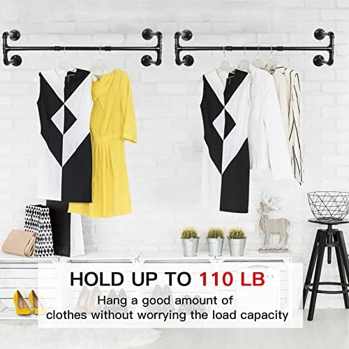 Wall Mounted Clothes Rack - 54" Industrial Pipe Clothing Garment Rack, S...