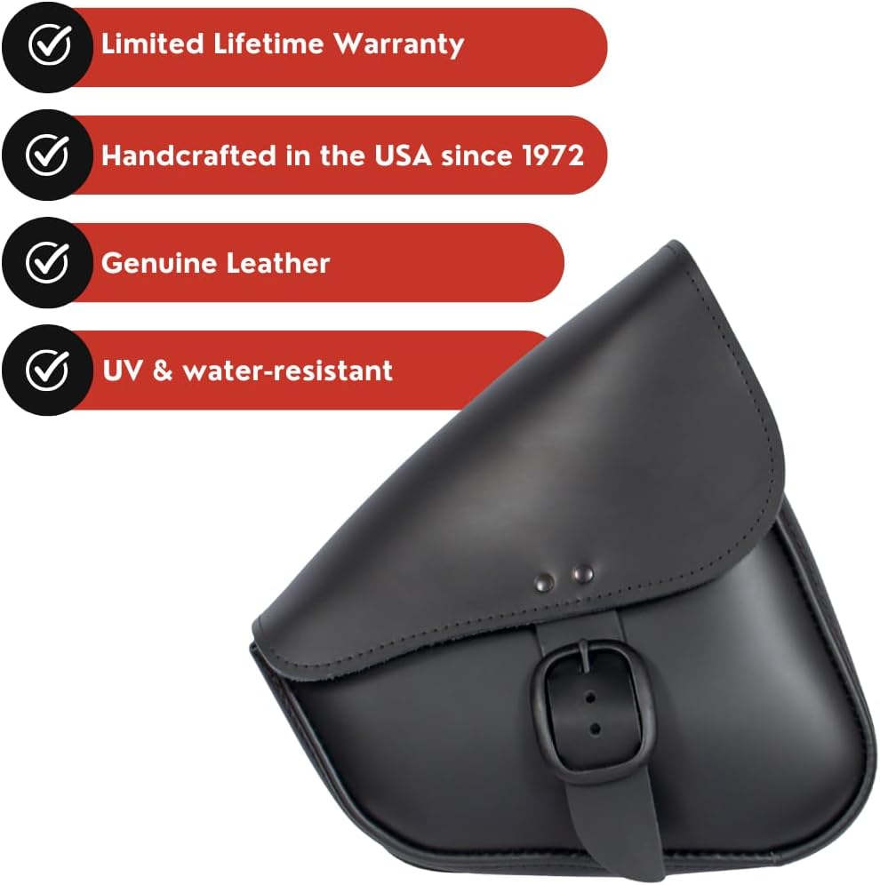 Black Leather Motorcycle Swingarm Bag For Sportsters/Dual Shock Models - Matt...