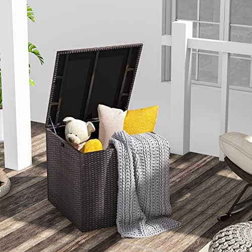 HAPPYGRILL Outdoor Storage Deck Box, 72 Gallon Square Wicker Patio Rattan Sto...