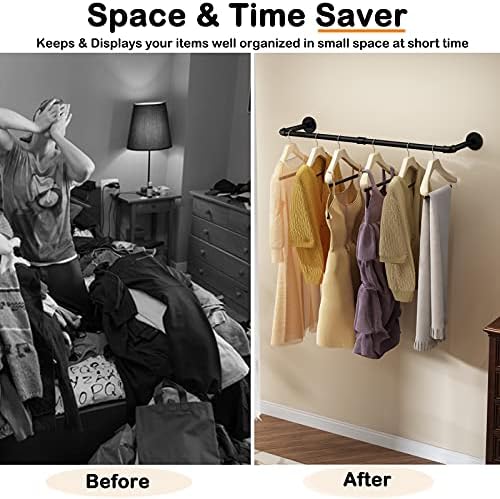 Wall Mounted Clothes Rack 24in, Industrial Pipe Wall Mount Clothing Rack, Hea...