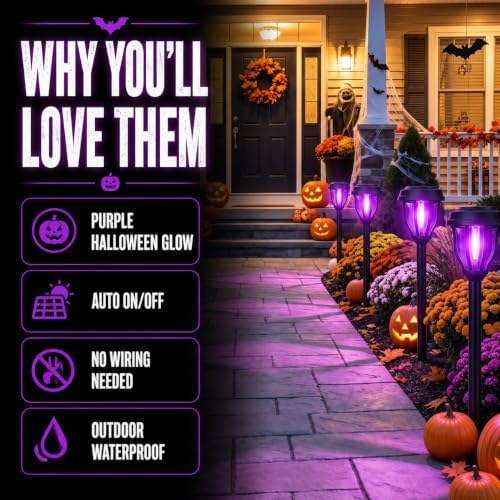 DERAYSION Solar Halloween Lights, 12 Pack Solar Pathway Lights