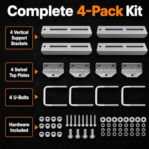 Wellmax 10" Boat Trailer Bunk Brackets, Heavy Duty Swivel, 4-Pack, Silver