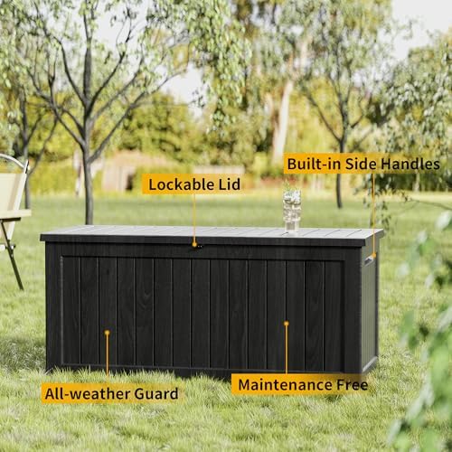 200 Gallon Outdoor Storage Box Patio Deck Box Waterproof, Resin Lockable Outs...
