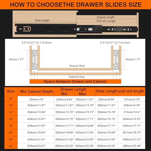 22 inch Drawer Slides 4 Pairs (8pcs) 3 fold Full Extension Side Mount Cabinet...
