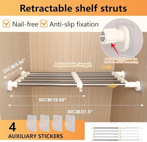 BAOYOUNI Closet Tension Shelf Adjustable Organizer 19.7-31.5" Ivory