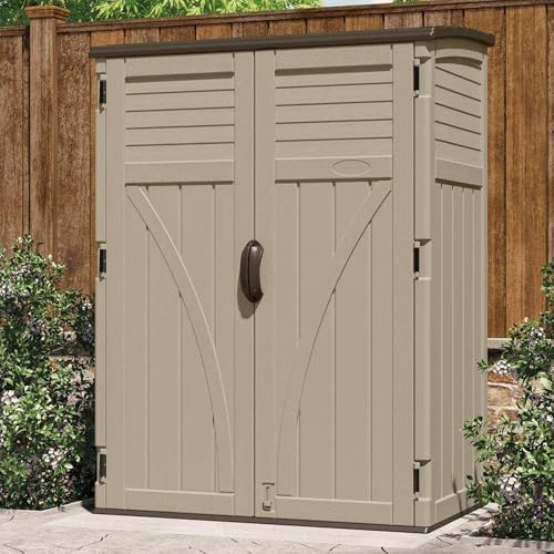 Suncast Outdoor Storage Shed, Water Resistant Resin Vertical Outdoor Storage ...