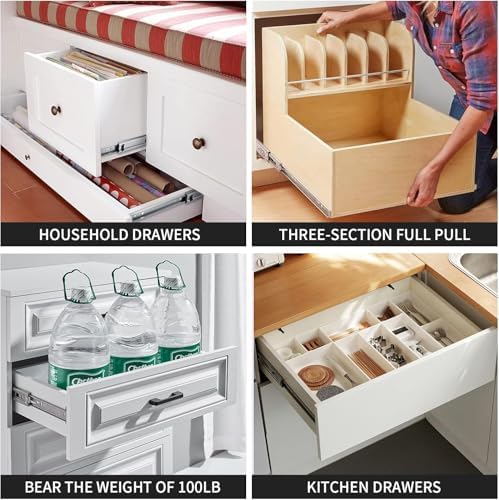 10 inch Soft Self Close Drawer Slides 6 Pairs (12pcs) Full Extension Ball Bea...