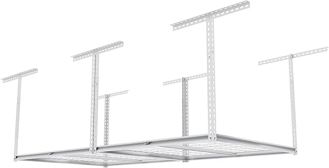 The Atlas 4 x 8 ft Adjustable Height Overhead Garage Storage Rack 900 lbs Heavy
