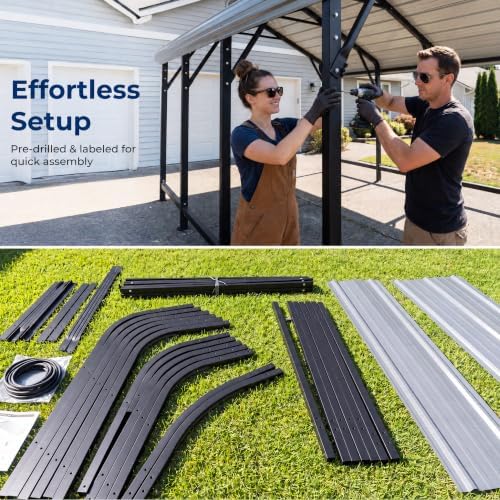 HOMSHADE 10x15FT Heavy Duty Metal Carport with 132° Steep Anti-Pooling Roof