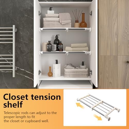 BAOYOUNI Closet Tension Shelf Adjustable Organizer 19.7-31.5" Ivory