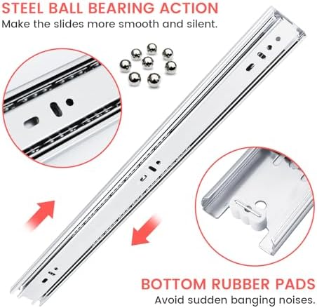 Homdiy 14 Inch Heavy Duty Drawer Slides Side Mount 100 LB Capacity, 4 Pairs