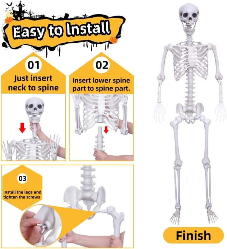 Wocst 6Ft Life Size Skeleton Posable Skeleton with Movable Joints Halloween F...