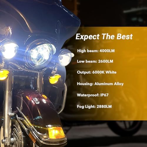 7 inch LED Headlight Fog Passing Lights DOT Kit Ring Motorcycle for Touring R...