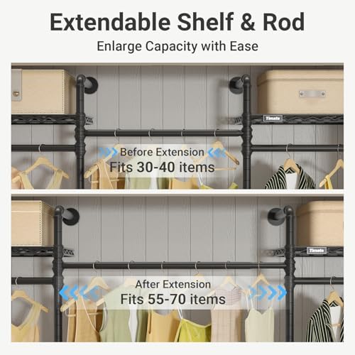 Timate F3 Medium Wall Mounted Clothes rack Expandable Closet, Industrial Pipe...