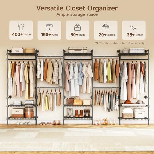 ONBRILL H5 Wall Mounted Closet System, Industrial Pipe Clothes Rack, Black