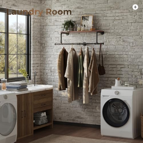 36In Industrial Pipe Clothing Rack with Top Shelf, Space-Saving Wall Mounted ...