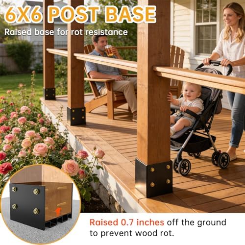Thickened 6x6 Post Base for Concrete with Hidden Anchor (2PCS)