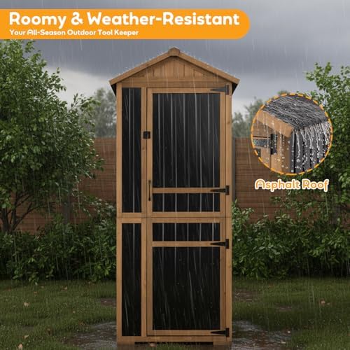 Outdoor Storage Cabinet, Wood & Metal Garden Shed with Waterproof Asphalt...
