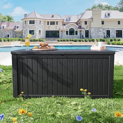 200 Gallon Outdoor Storage Box Patio Deck Box Waterproof, Resin Lockable Outs...