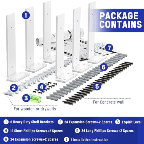 Goovilla Shelf Bracket, Floating Shelf Brackets 10 inch Long, 6 Pack, White