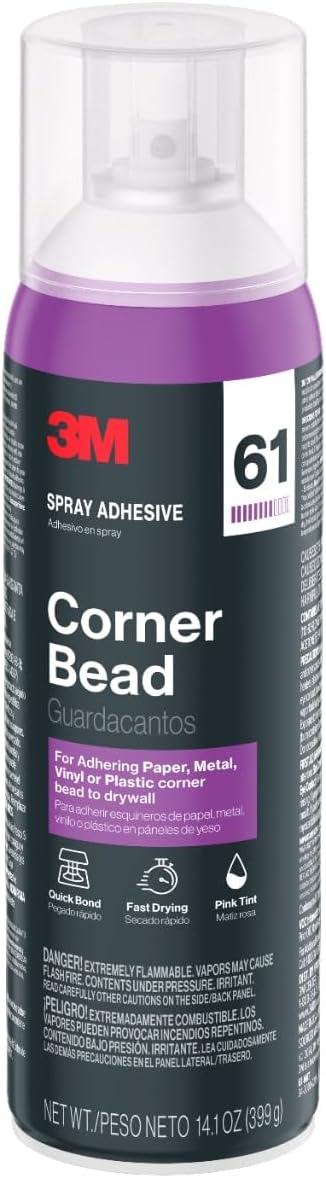 3M Corner Bead 61 Spray Adhesive, 14.1 oz. (Pack of 6), Low VOC, Quick Bond, ...