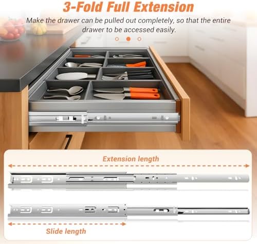 Drawer Slides Ball Bearing 3 Folds Full Extension Side Mount Cabinet Runners ...
