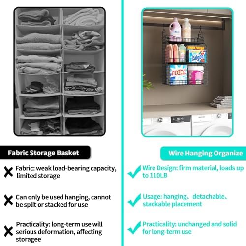 HapiRm Hanging Closet Organizer Storage - 3 Tier Metal Stackable Hanging Clos...
