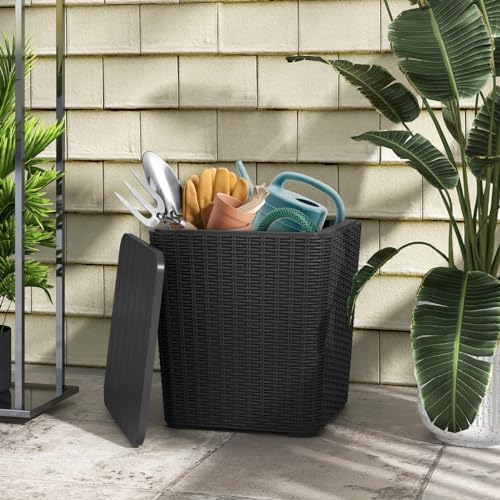Tangkula 11.5 Gallon Water-proof Deck Box with Removable Lid, Black