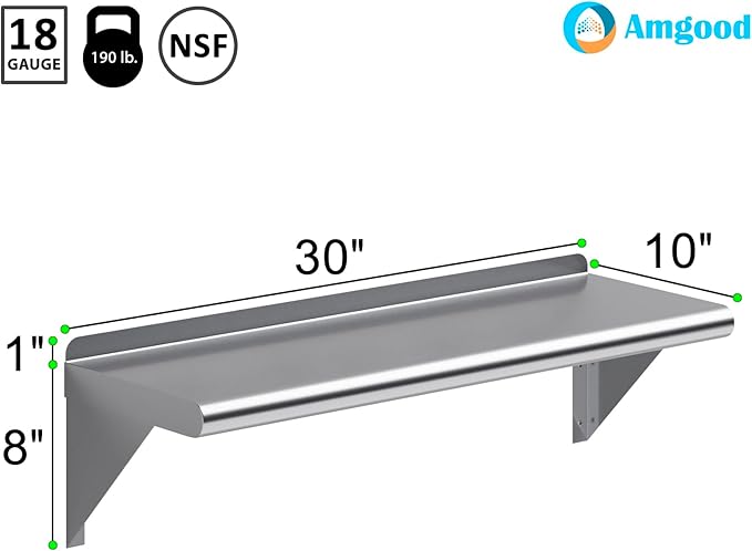 AmGood 30" Long X 10" Deep Stainless Steel Wall Shelf | NSF Certifi...