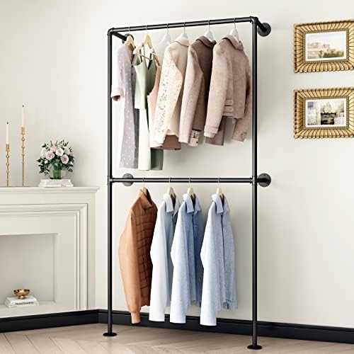 Industrial Pipe Clothing Rack Wall Mounted Garment Rack, Black Pipe Clothes R...