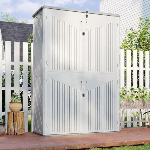 Aoxun Outdoor Storage Shed, 64 Cu.Ft Vertical Resin Sheds, White