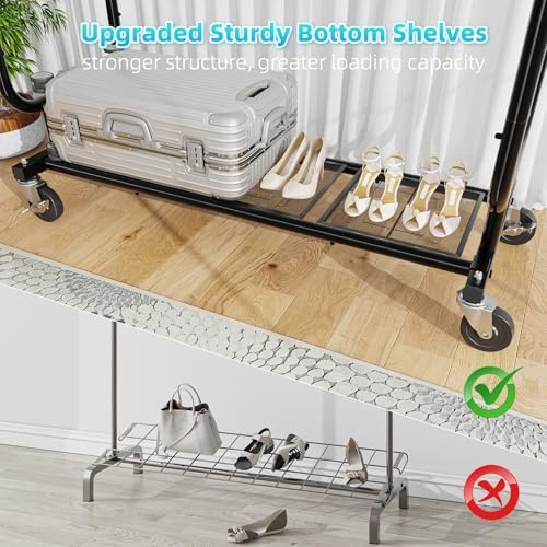 Ekisemio Heavy Duty Clothes Rack, Rolling Clothing Rack With Shelves Load 450...