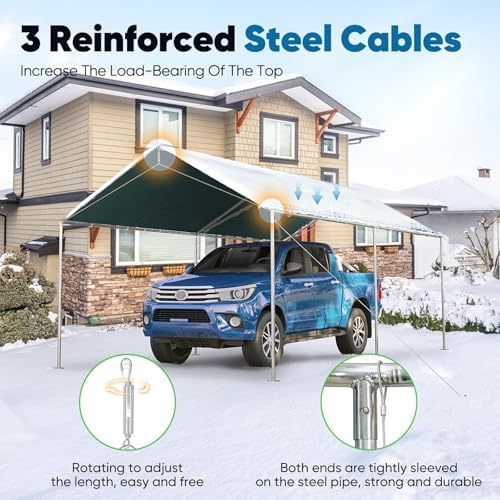 Quictent 10x15 ft Heavy Duty Car Canopy Galvanized Frame Carport Outdoor Part...