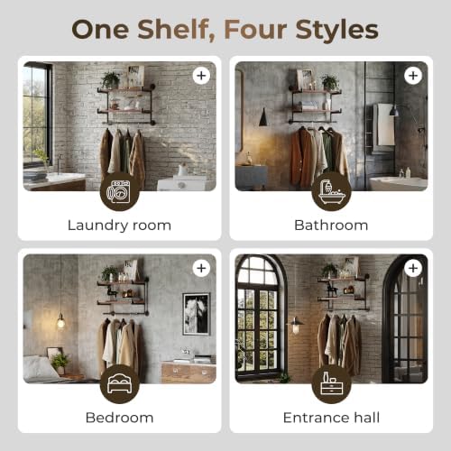 30in Industrial Pipe Clothing Rack, 2-Tier Wall Mounted