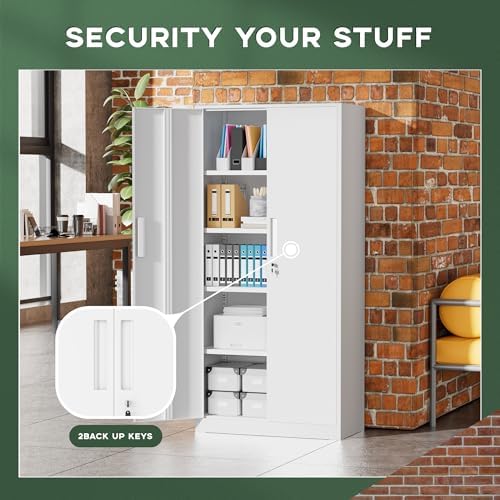 Greenvelly White Metal Storage Cabinet for Garage, 72” Steel Locking Cabinet ...