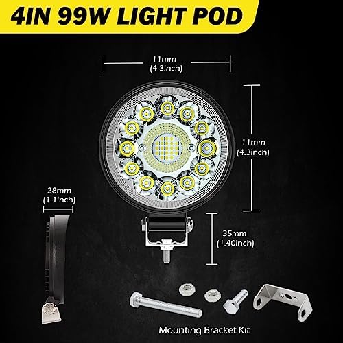 LED Spot Work Lights, 4 Inch LED Light Pods 99W Round Off Road Driving Light ...