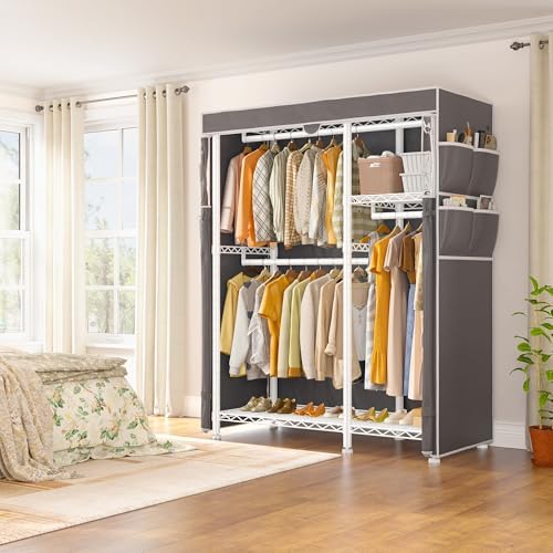 Raybee Clothes Rack with Cover, Rolling Portable Closet, 4 Hanging Zone
