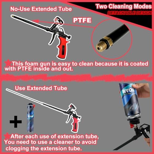 25in Extended Spray Foam Insulation Gun-PTFE Coated Professional Expanding Fo...